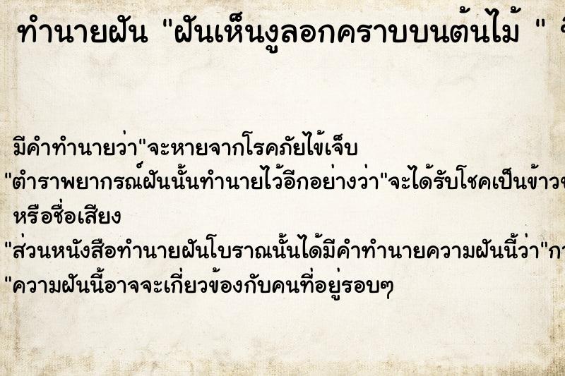 ทำนายฝันทำนายฝันฝันเห็นงูลอกคราบบนต้นไม้